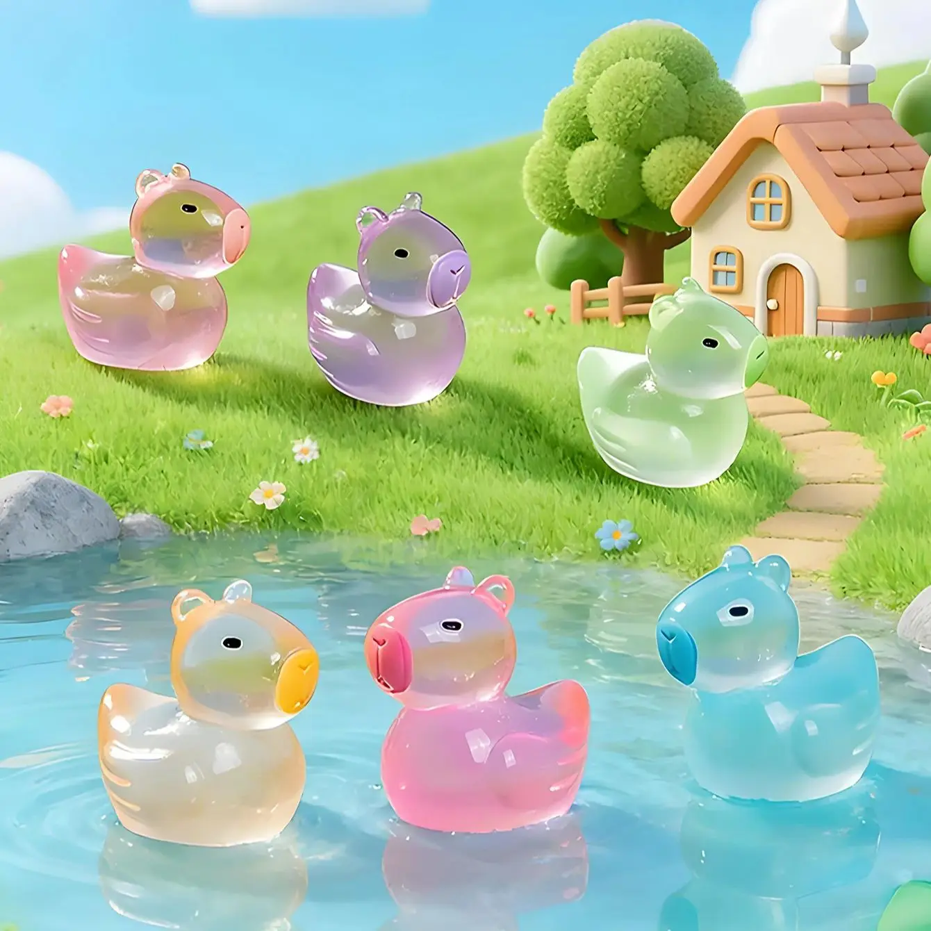 10/20pcs Creative Capyduck Figurines Cartoon Capybara Duck Resin Decor For DIY Home Office Desk Ornaments