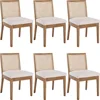 Farmhouse Rattan Dining Chairs Set of 6 Natural Wood Dining Room Chairs Rectangle Cane Country Kitchen Chairs Upholstered Wood D 1
