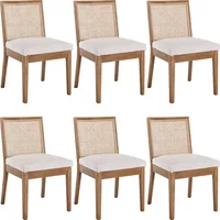 Farmhouse Rattan Dining Chairs Set of 6 Natural Wood Dining Room Chairs Rectangle Cane Country Kitchen Chairs Upholstered Wood D 1