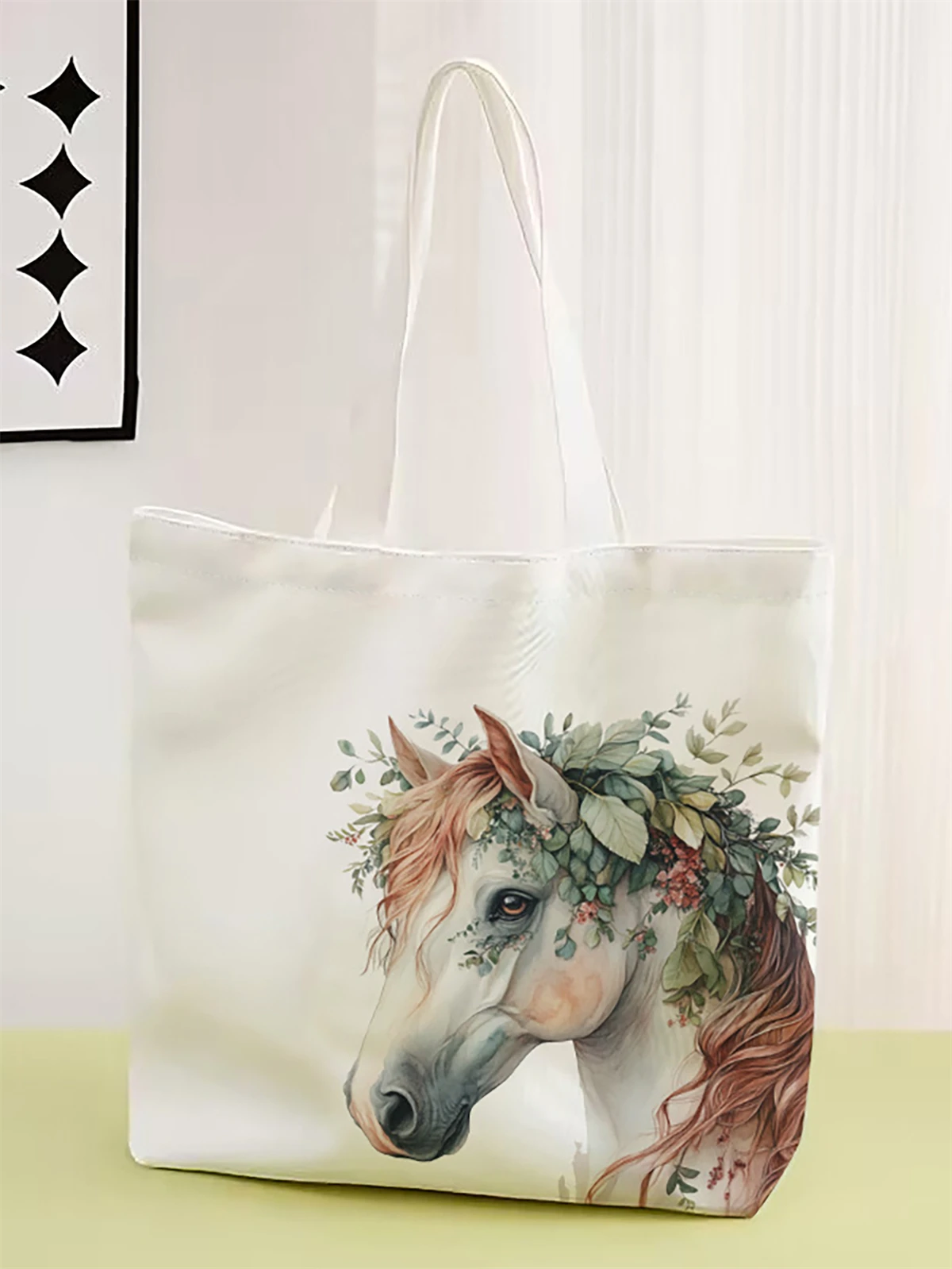 1 piece, horse pattern handbag, reusable fashionable handbag, multifunctional handbag, printed canvas shopping bag