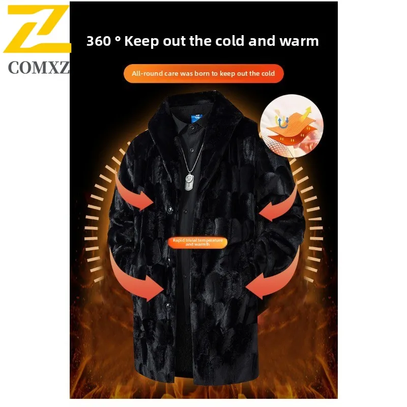 Men's Extra Long Thick Mink Jacket American style Fur Coat Winter Windproof Parka Overcoat Luxury Double-Faced Cashmere Lined
