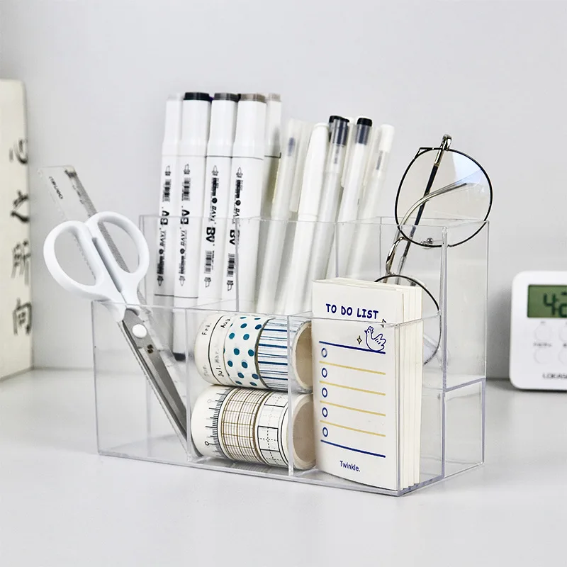 Acrylic Pen Holder Student Desk Pen Container Storage Nail Display Box Transparent Makeup Storage Organizer Nail Manicure Tools