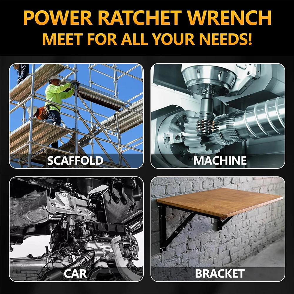 Electric Ratchet Wrench Set 500N.M Cordless Driver 3/8 in. Impact Removal Screw Nut Power Tools for Dewalt 18V-21V Battery 6
