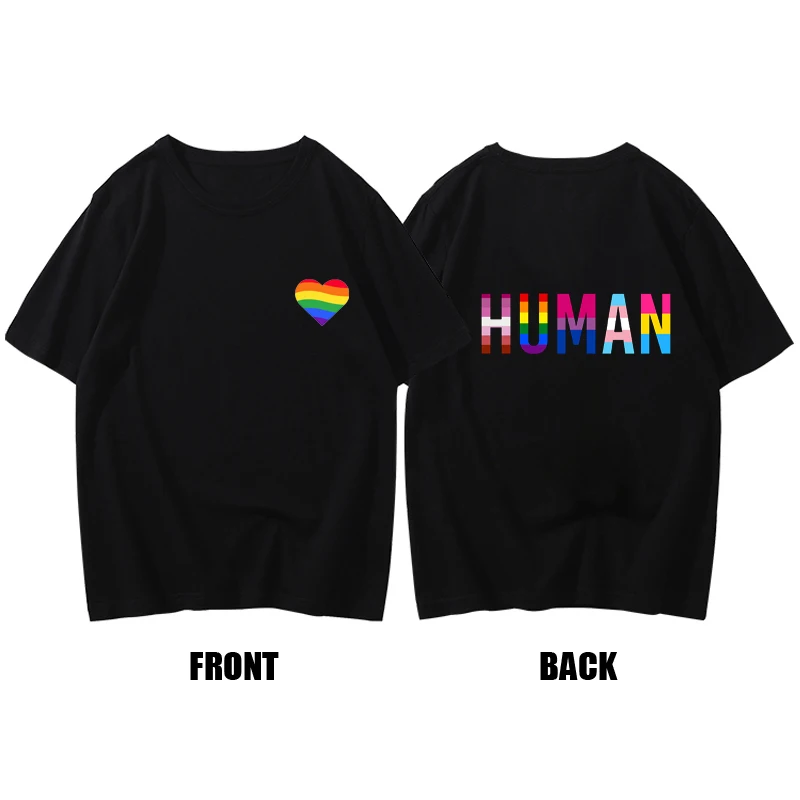 

LGBT Theme Cotton T-shirt Rainbow Color Style Double-sided Printing Tee Y2k Streetwear Loose O-neck T-shirts for Women Hipster