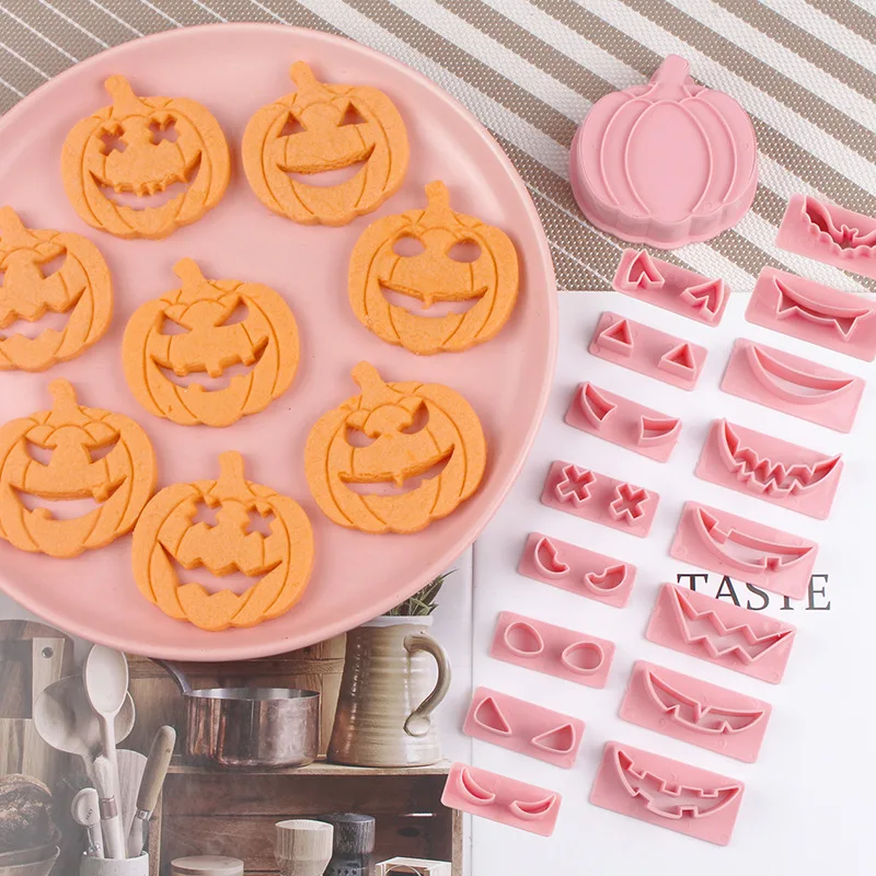 Cookie Cutter Pumpkin Expression Halloween Cookie Cutter Biscuit Stamp Sandwich Icing Cookie Fondant Cake Party Bread Baking Decoration Tools