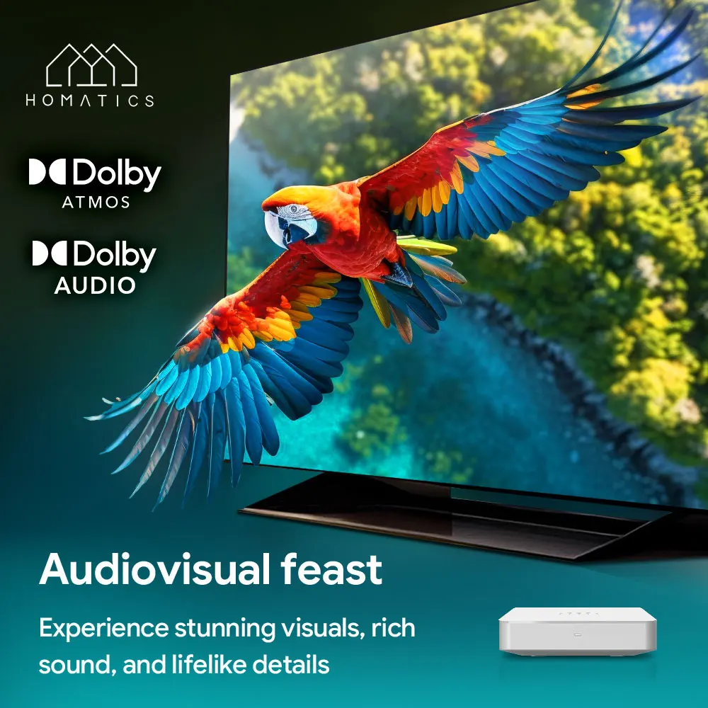 HOMATICS R programozási nyelv lite 4K Tv-t néz Páholy android 11 vel netflix 4K Google kereső certified amlogic S905Y4 2G32G dolby atmos AV1 H.265 2T2R wifi ATV