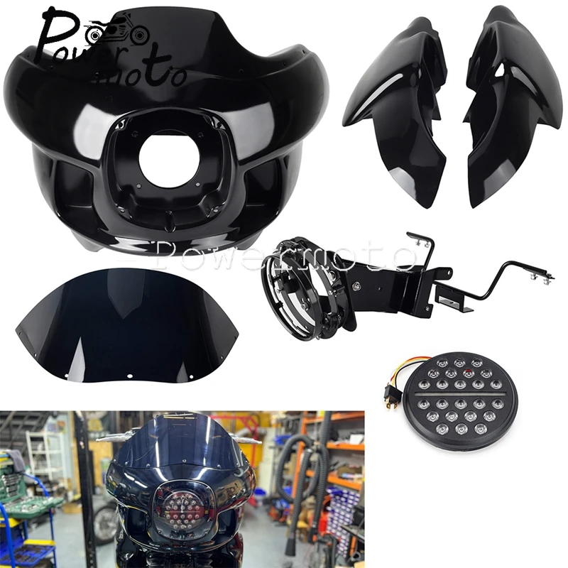 

Motorcycle Front Upper Lower Headlight Cover Fairing Windshield LED Light For Harley Softail Low Rider S Standard FXBBS 18-23