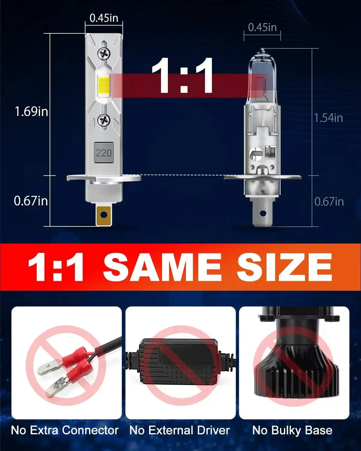 H1 LED Light Bulb Headlight Fog Light DRL Mini Size Design Fanless For Car 12pcs CSP Chips 15000LM White 2Pcs 12V-24V led car lights led lights led bulbs led headlights led car headlights car headlamps