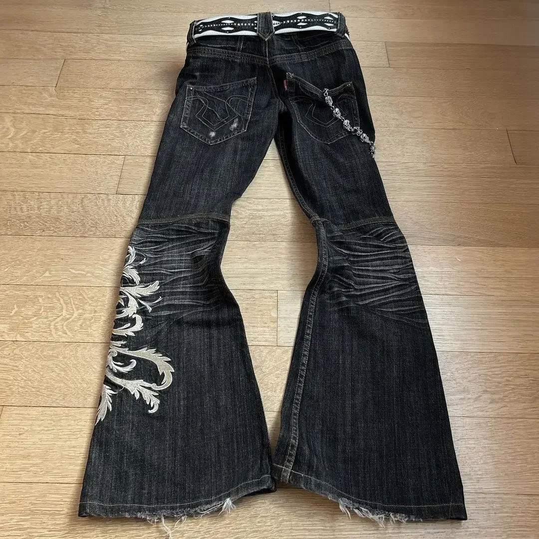 New High Waist Harajuku Loose Embroidered Women Jeans with Rock Punk Style Y2K Micro La Retro Wide Leg Pants 2