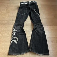 New High Waist Harajuku Loose Embroidered Women Jeans with Rock Punk Style Y2K Micro La Retro Wide Leg Pants 2