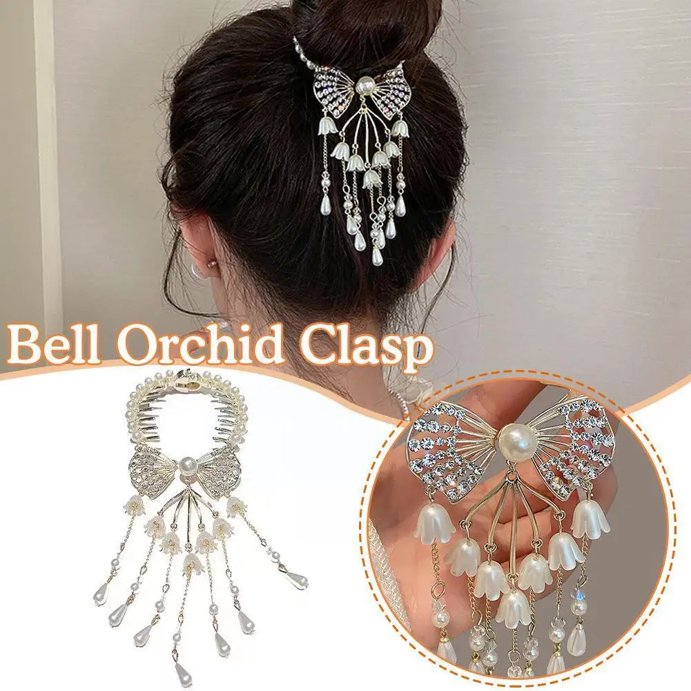 

Retro Bell Orchid Flower Fringe Ponytail Hair Hair Card Clip Grip Coiffure Female Elegant Korean Clip Accessories Ha S3d9