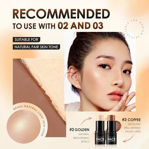 FOCALLURE 하이라이터 메이크업 글리터 컨투어링 브론저, 페이스 쉬머 파우더 크림 텍스처 스틱, 여성용 화장품, 2 개 세트 3