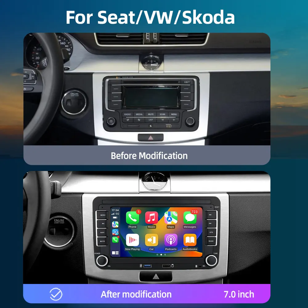 JUNDOF 2 Din Android Car Radio GPS 4G WiFi DSP Carplay For VW / Volkswagen Skoda Octavia Golf 5 6 Touran Passat B6 Polo Jetta