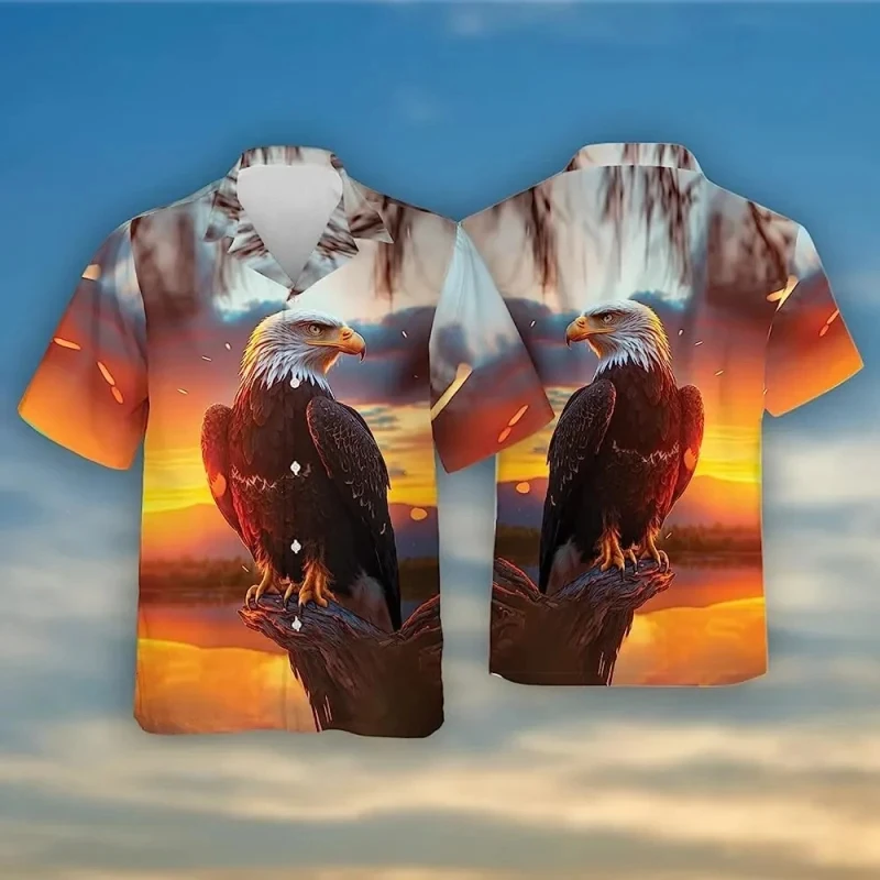 thumbnail image 1 of Camisas con la bandera de EE. UU. 2024 para hombre, camisa hawaiana con estampado 3D de águila americana para hombre, camisetas de moda de manga corta para playa, blusas, camisas, 1 of 5