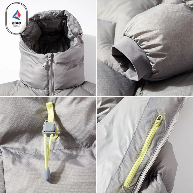 EIAO 2026 New Lightweight Puffer Men Winter Jacket Outdoor Cold-proof Hooded Down Jacket Snow Hunting Solid Color Duck Down Coat