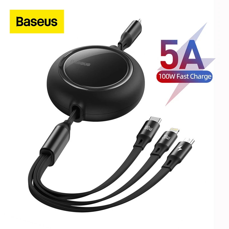 Baseus 100W USB C Cable For iPhone 12 Retractable 3 in 1 Type C Micro USB Cable Fast Charge For Macbook Samsung Data Wire Cord android charger type c