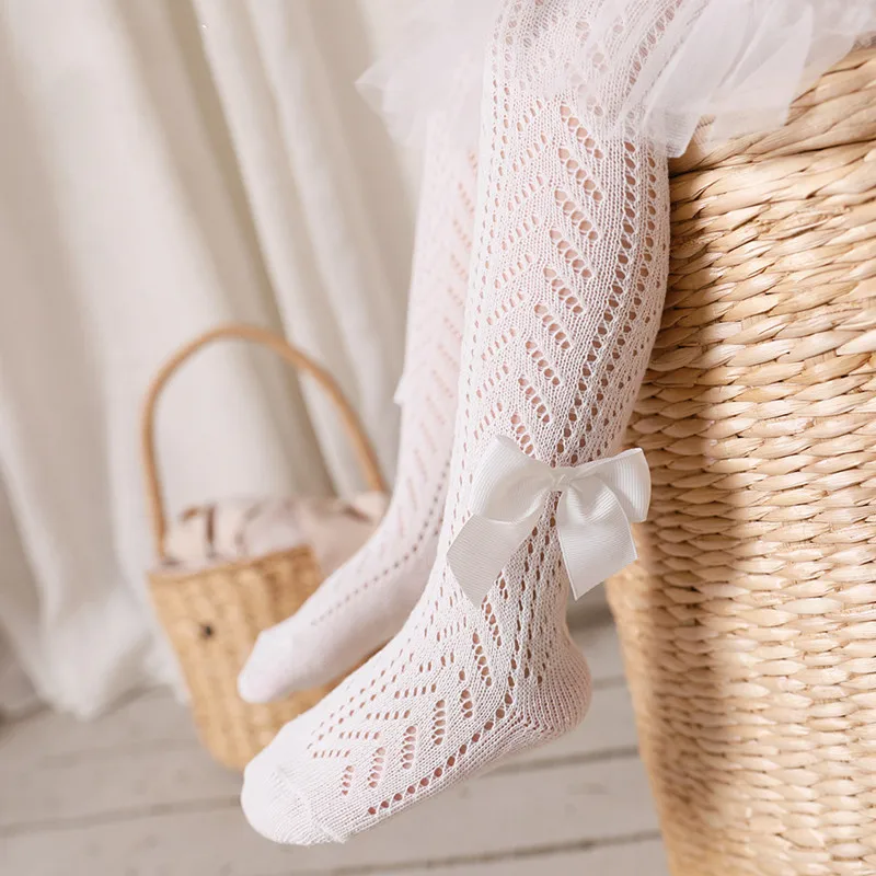 Girls Pantyhose 0-36Month Summer Baby Tights For Girls Lace Mesh Thin Toddler Girls Tight Fashion Bow Cotton Princess Pantyhose knit tights