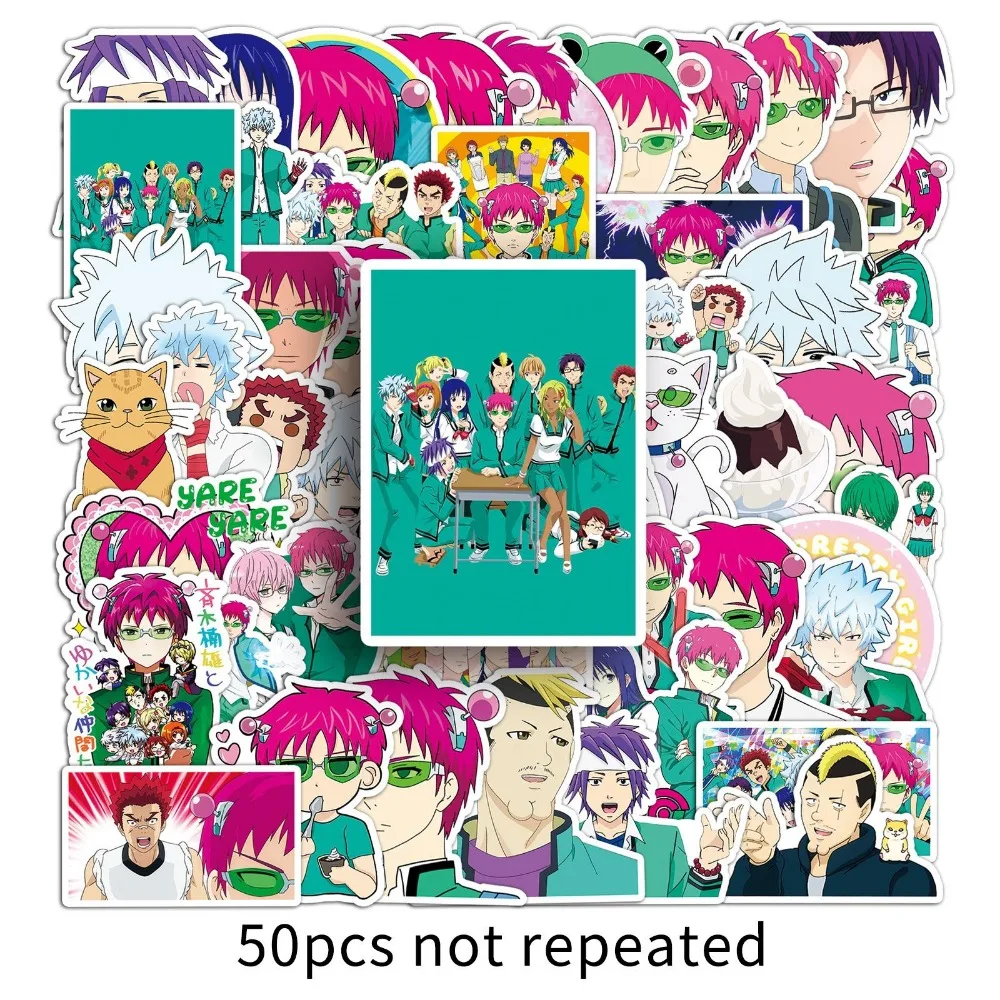 【Prime deal】 10/50Pcs Anime Saiki Kuso Graffiti Helmet Phone Case Computer Laptop Guitar Decorative DIY Waterproof Adhesive Sticker.