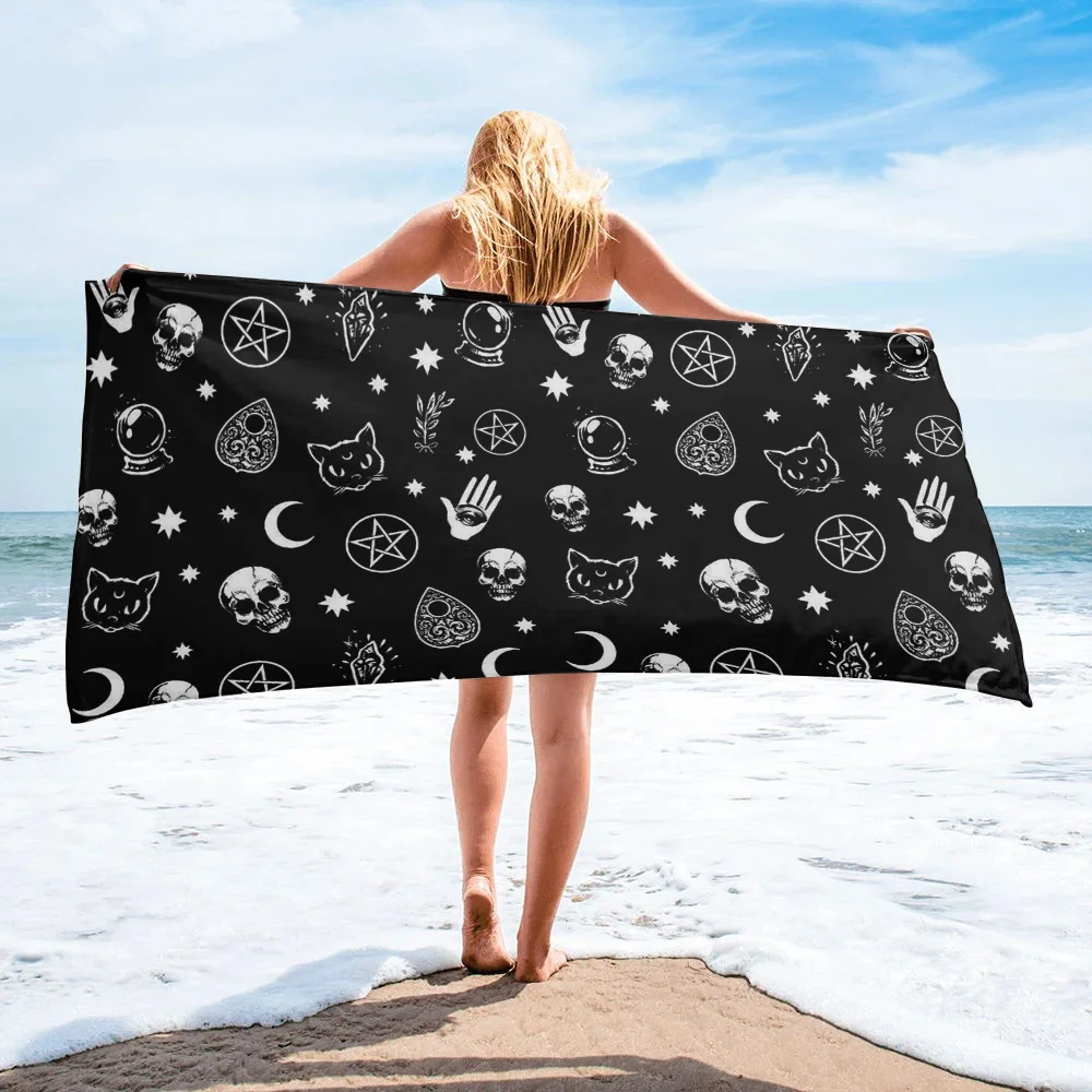

Black Witch Skull Moon Divination Beach Towel Household Item Bathroom Accessories Microfiber Bath Towels Mat Yoga Women Men Gift