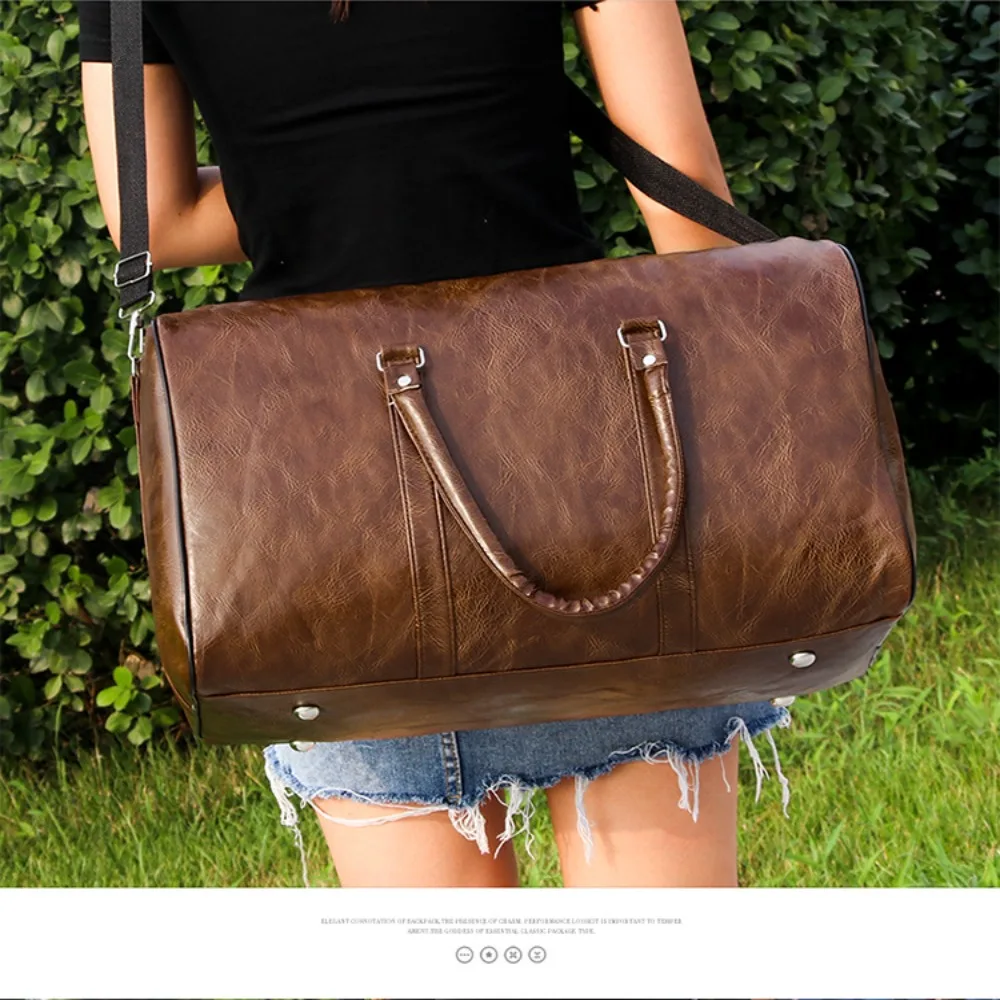Business Trips Luggage Holdall New Large Capacity Pouch PU Leather Duffle Portable Soft Handbag Sports