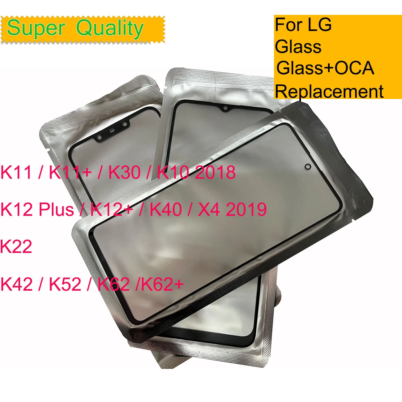 

10Pcs/Lot For LG K22 K40 K11 K12 Plus Front Outer Glass Lens Touch Screen Panel For LG K42 K52 K62 LCD Glass With OCA