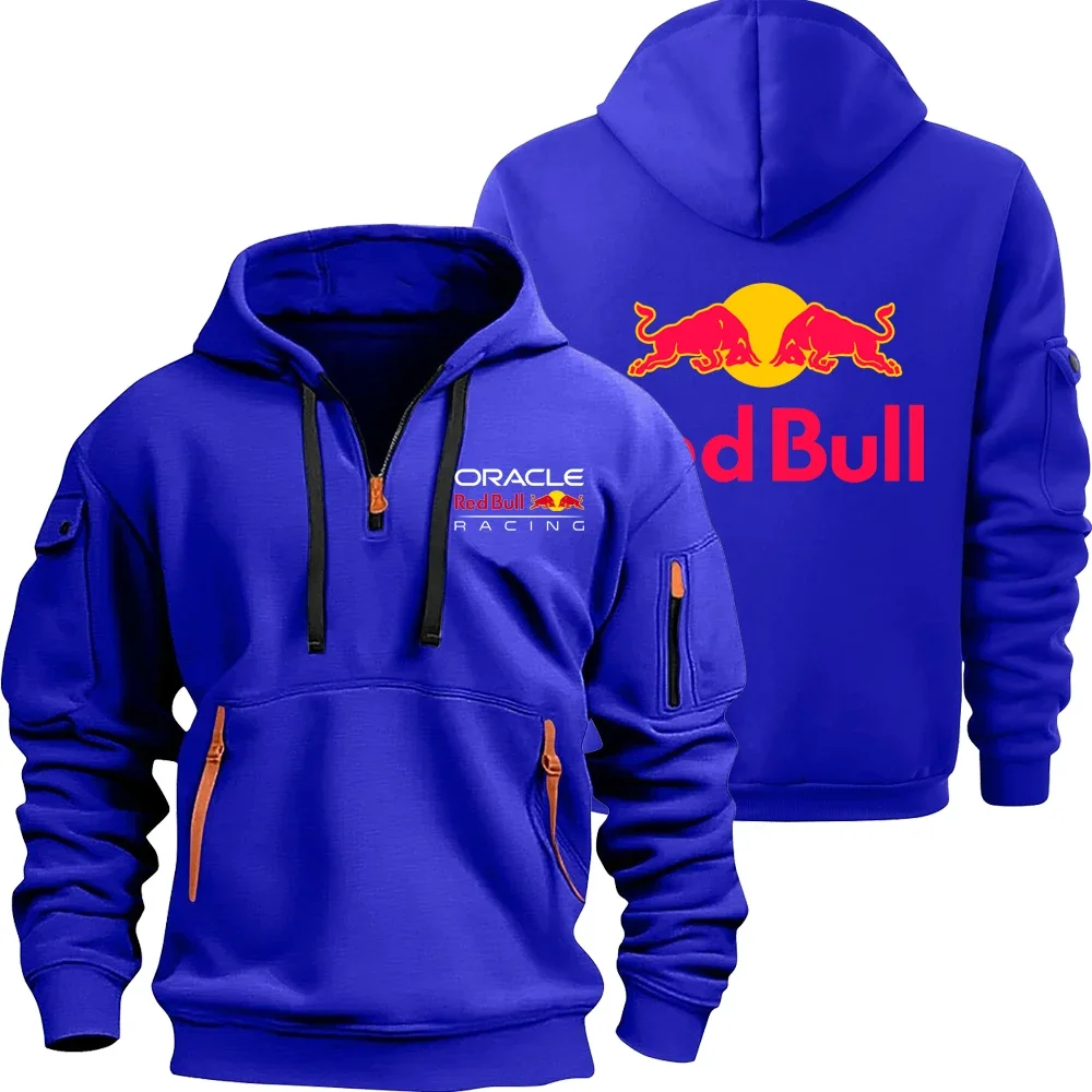 Red Bull Logo Motorcycle Racing Team Men Half Zipper Hoodie