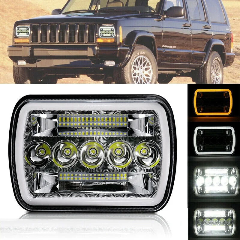 5 X7Inch 7 X6Inch Led Headlight Hi-Lo Beam Halo Drl Per Jeep Cherokee Xj Wrangler Yj