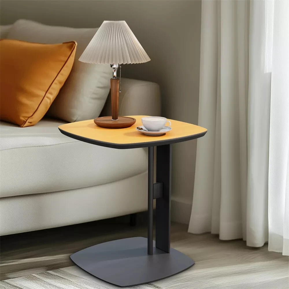 Wisfor Luxury C Table End Table Saddle Leather Top with Metal Leg, Couch Tables C Shaped Side Table for Bedroom Living Room — view 2