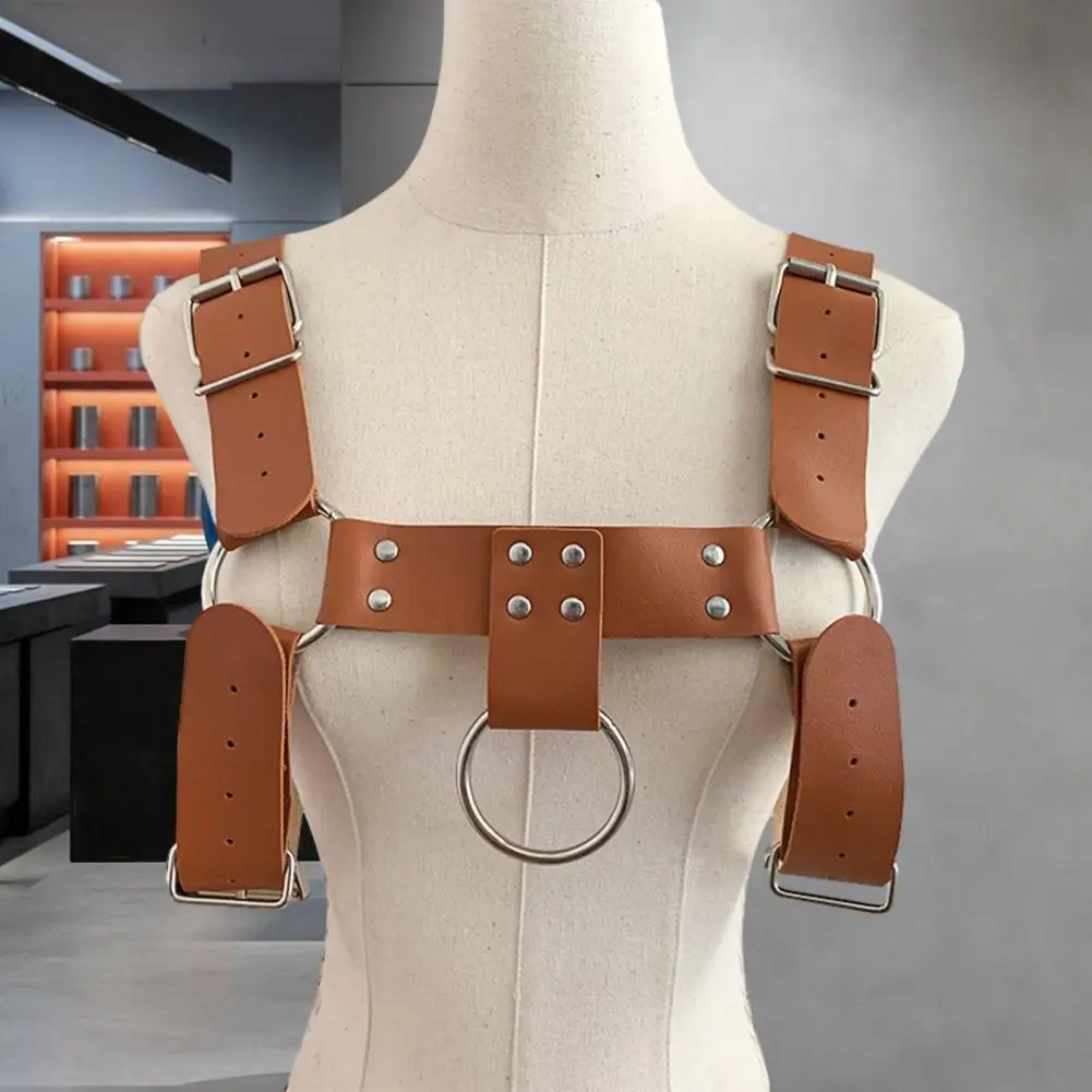 

Back Strap Punk Style Rivet Decor Adjustable Faux Leather Body Bondage Cage Harness for Men Wide Fetish Gay Clothing Rave Chest