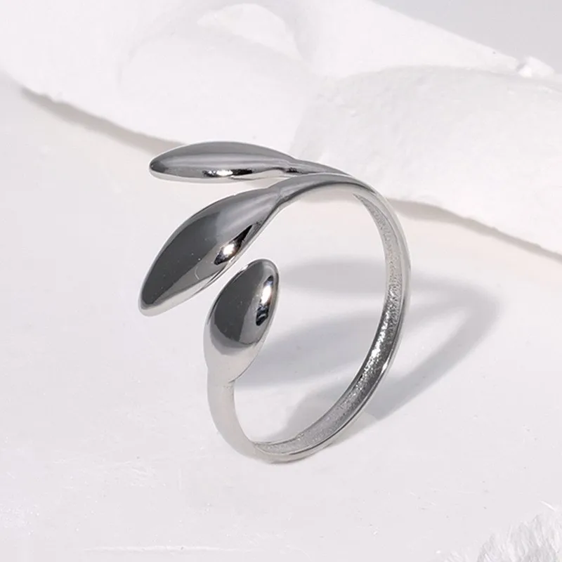 Stainless Steel Simple Leaves Ring for Women Geometric New Trend Statement Adjustable Rings Party Jewelry Gifts