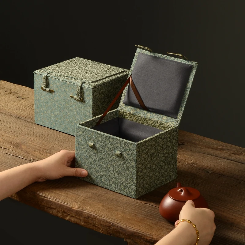 Green Flower Brocade Fabric Box, Purple Clay Pot, High-grade Porcelain Vase Collectibles, Antiques Gift Boxes 2