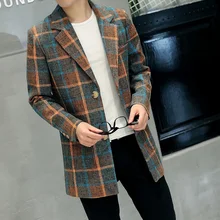 

Men's Fashion Clothing Large Size Men's Casual Plaid Trench Coat Teenagers Large Medium Length Coat Suit Collar Top Men