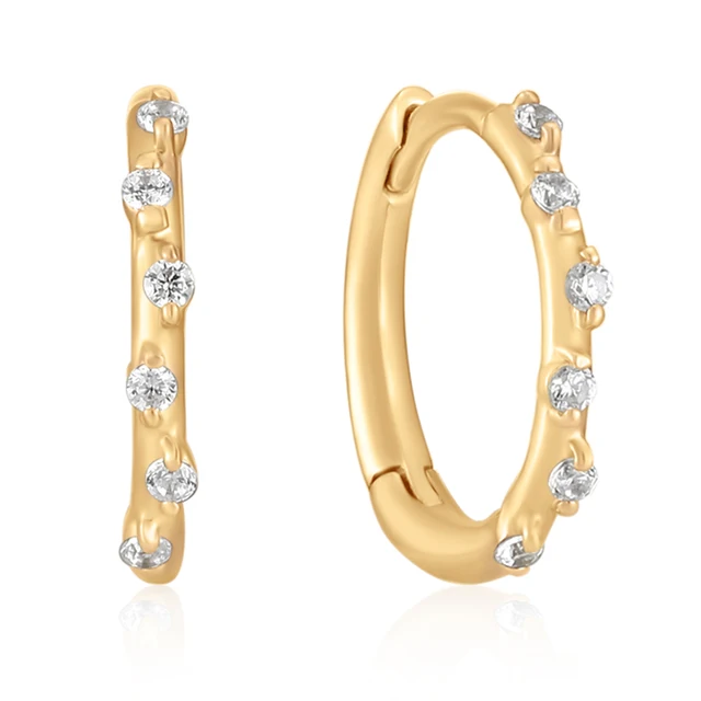 Fine Jewelry Classic Western Ear Ring Senior Luxury 14k Solid Gold Full Natural Diamond Mini Hoop Huggie Earrings For Women