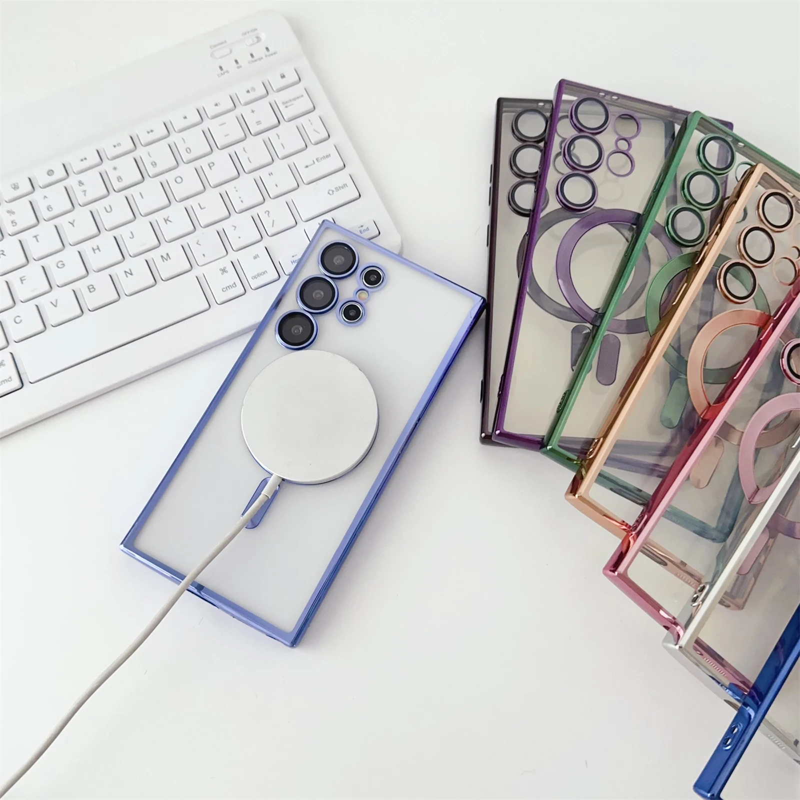 حافظة شحن لاسلكية مغناطيسية Magsafe ، غطاء مطلي فاخر لسامسونج جالاكسي S24 S23 S22 S21 S20 FE Plus Note 10 20 Ultra