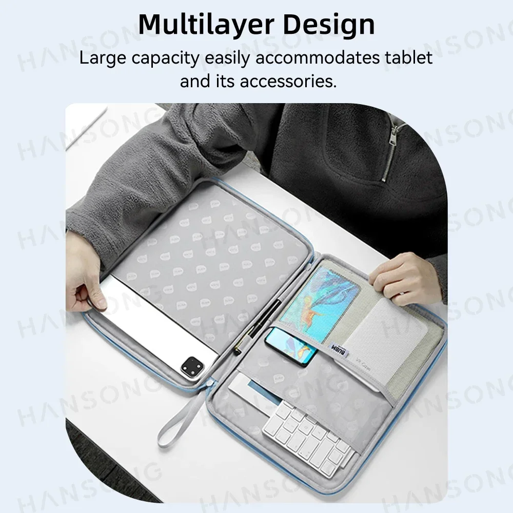 Multi-Pocket Shockproof Tablet Sleeve Bag and Handbag Case, 7.9-12.9 Inch
