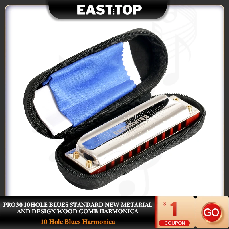 CONJURER Blues Harmonica for Beginners Adult, 10 Hole Diatonic Harmonica  Key of C, Brass Reed Metal Mouth Organ C Key Blues Harp with Case, Key C