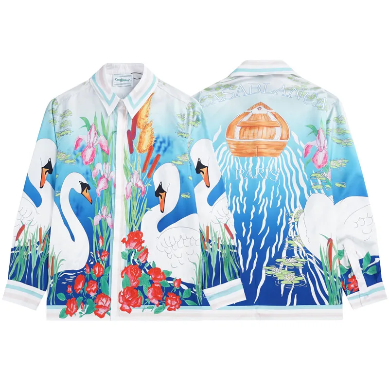 

Casablanca Casual Turn-down Collar Shirts Spring Autumn Printing Men'clothing Women's Animal Plant Casa Long Sleeve Shirt