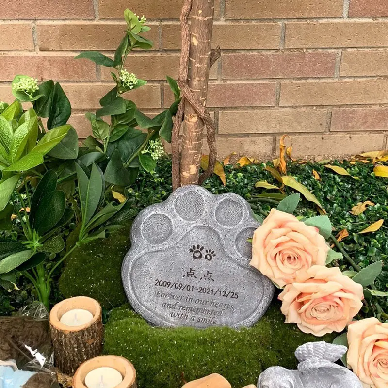 Memorial Tombstone Pet Gravestone Tomb Dog Cat Paw Print Animal Funeral Home Decor