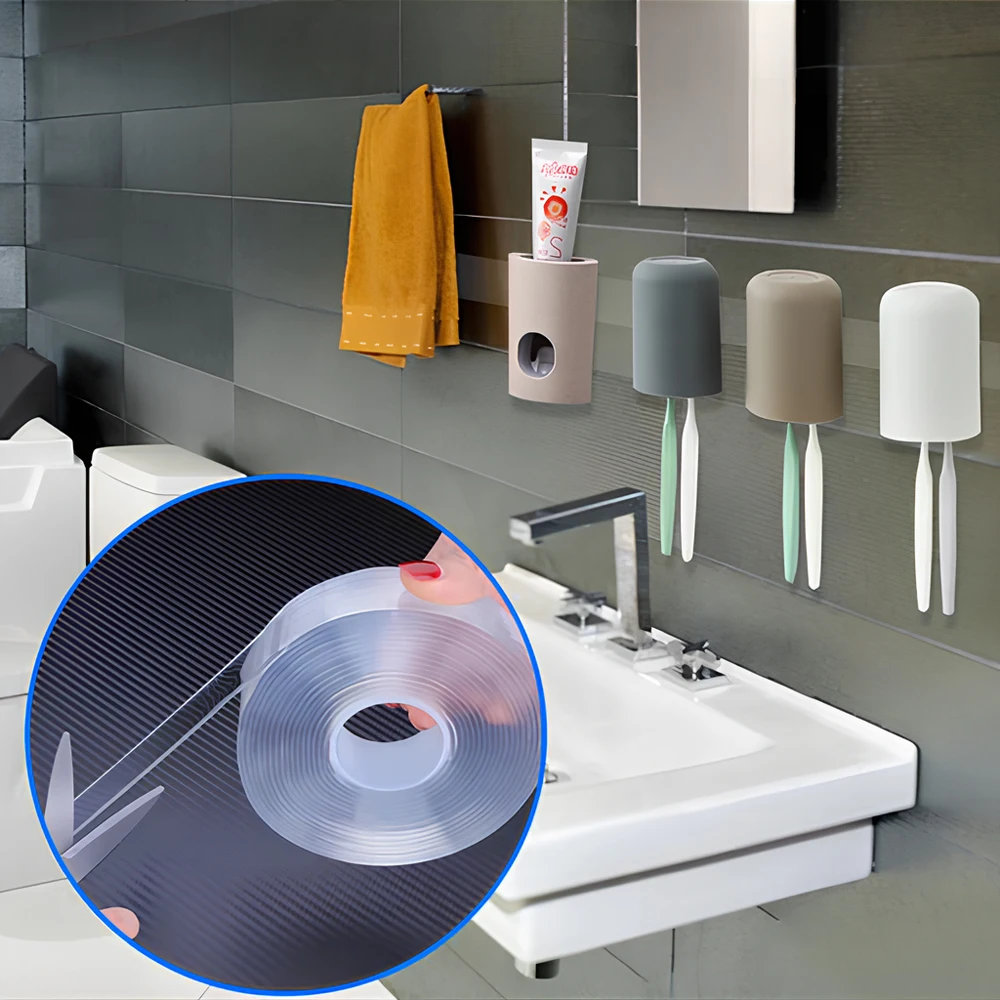 Double Sided Tape 1m3m5m 1mm Thickness Nano Tape Waterproof Wall Sticker Reusable Heat Resistant Bathroom Home Decoration Transparent