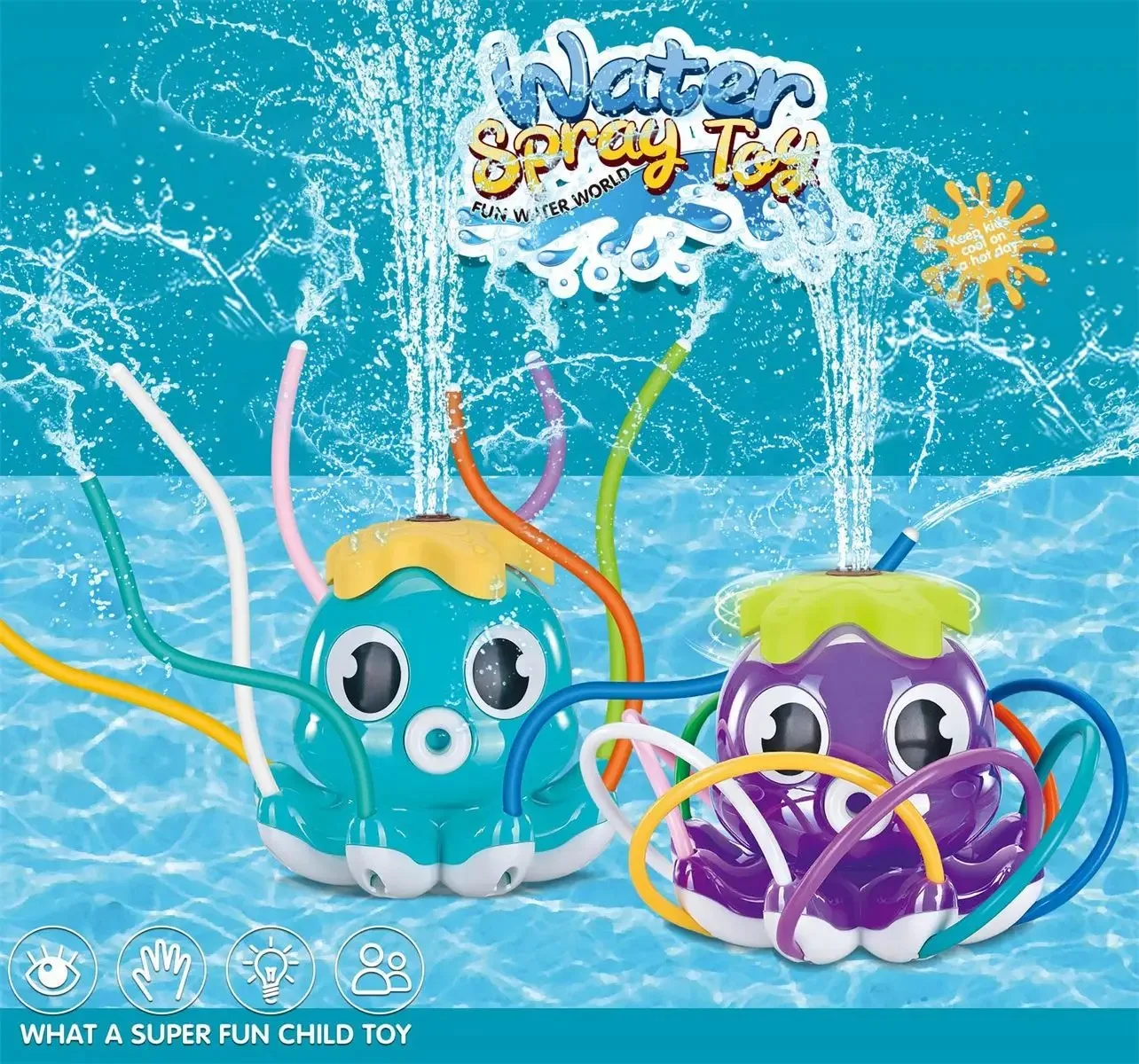 Octopus Water Sprinkler for Kids Summer Outside Play Toys Backyard Games with 8 Wiggle Tubes Outdoor Toys For Boys