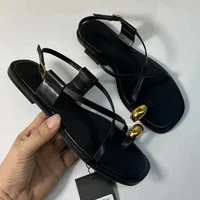 Brand Design Women Flat Sandals Clip Toe Leisure Outside Beach Shoes for Lady Fashion Metal Decoration 2025 Summer Footwear - Image 4