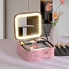 Travel Makeup Bag with LED Lighted Mirror 3 Color Scenarios Adjustable Brightness, with DIY Dividers, Toiletry Makeup Case Gift 3