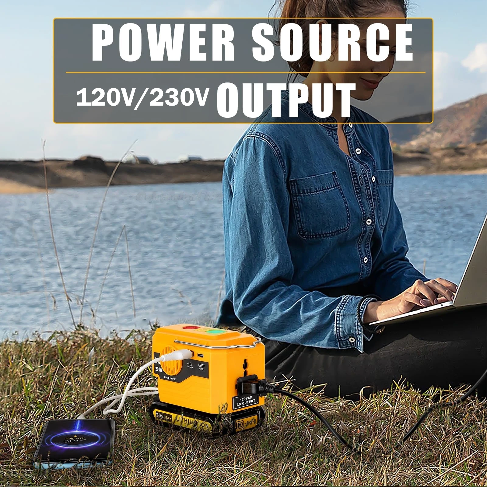 Portable Inverter for Dewalt 20V Battery 200W DC to AC 120-220V Adapter with USB