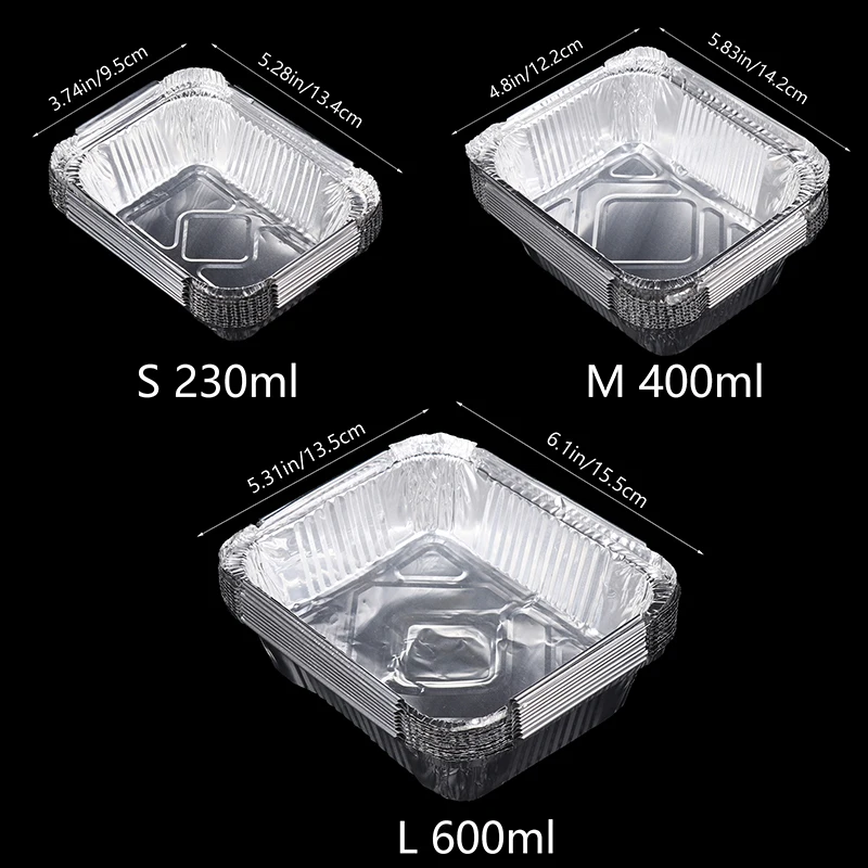 50PCS 6*5 Inch Aluminum Foil Pans Baking Tray with Lids for Restaurant  Disposable Take Away Food Container Kitchenware 600ml - AliExpress