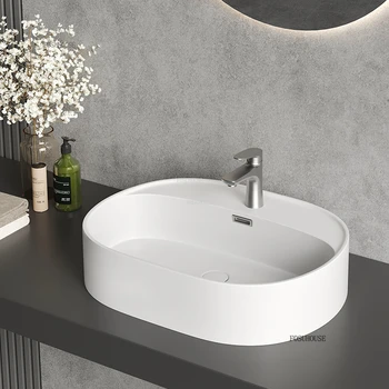 Nordic หินเทียมห้องน้ําอ่างล้างหน้ารูปไข่เคาน์เตอร์อ่างล้างหน้าเซรามิคห้องน้ําอ่างล้างหน้า Simple อ่างล้างหน้าเดี่ยว 1