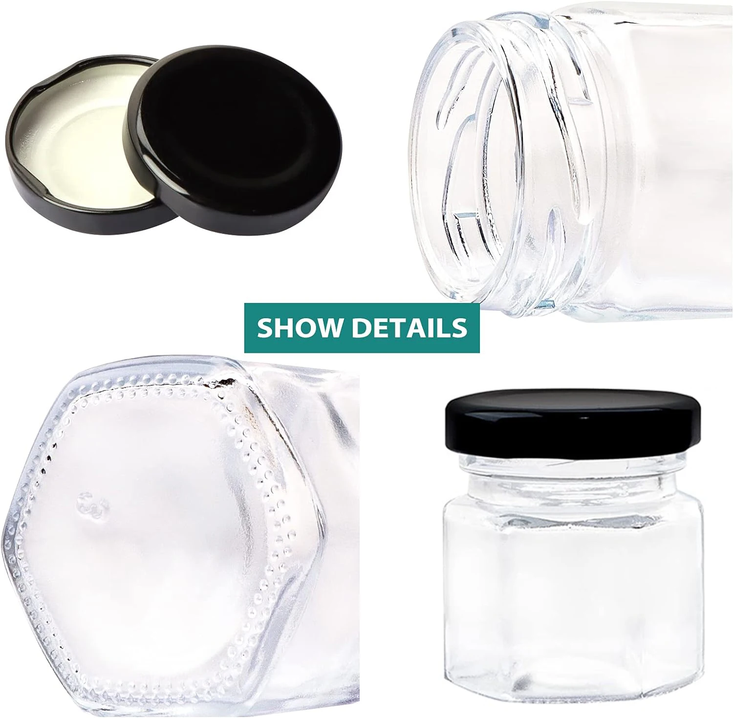 Mini Hexagon Glass Jars, Honey Jars Small Spice Jars with Black Lids  for Jam, Homemade Projects, Gifts, Wedding Party Favors 4