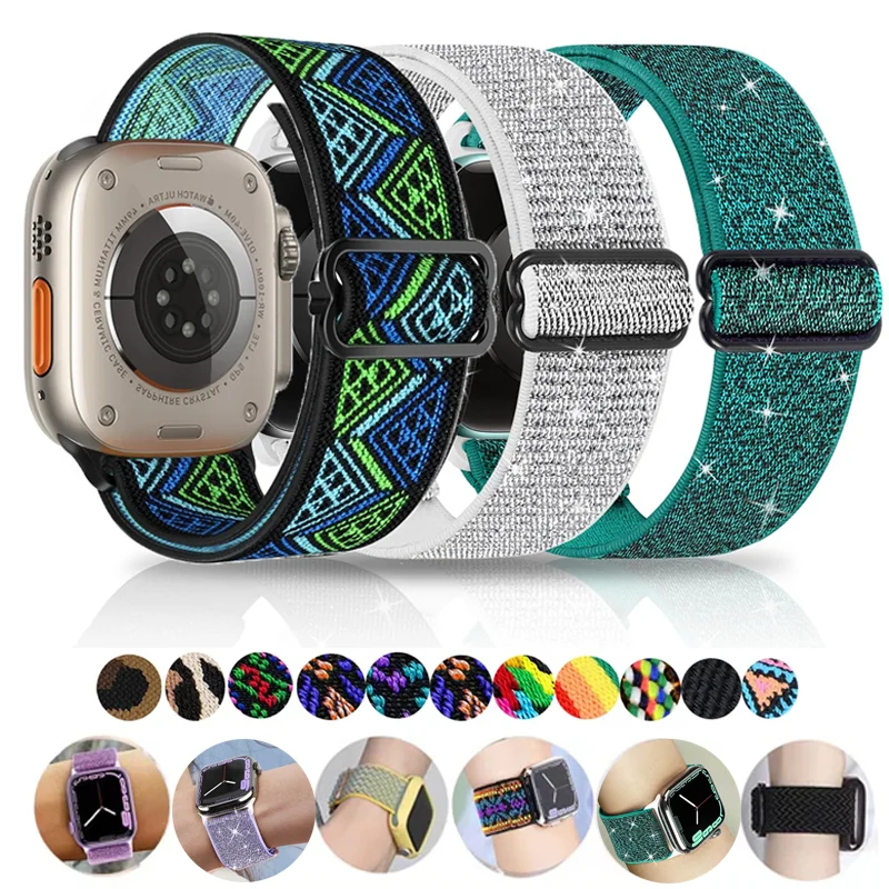 

Ремешок резиновый для Apple watch Ultra 2 band, эластичный нейлоновый браслет для iWatch series 8 se 7 6 5 9, 49 мм 40 мм 41 мм 45 мм 42 44 мм 45 мм