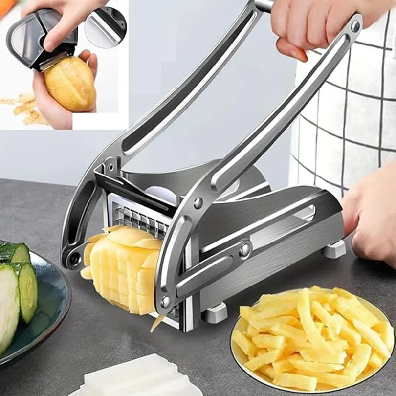 Stainless Steel French Fry Cutter Potato Chipper Multi function Manual Cutter Perfect for Potato, Cucumber, Fruits Cutting