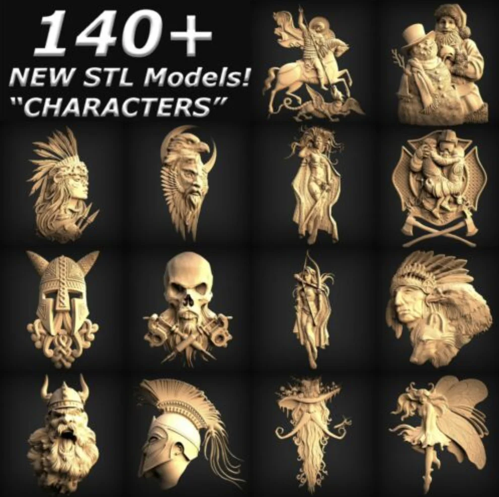 CHARACTERS COLLECTION – More Than 140+ 3D STL Models Relief Engraving Files for CNC Routers 3d printers