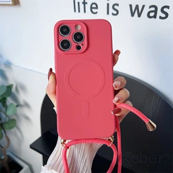 Magsafe Magnetic Wireless Charging Neck Strap with Silicone Case - iPhone 15 Plus (Camellia Red)